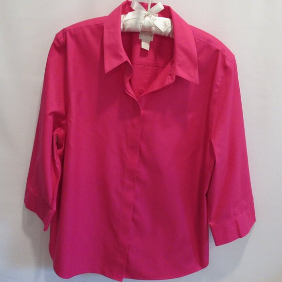 Chico's purple no-iron 100% cotton 3/4 sleeve button front shirt *Sz 3(16-18)* - Picture 1 of 6